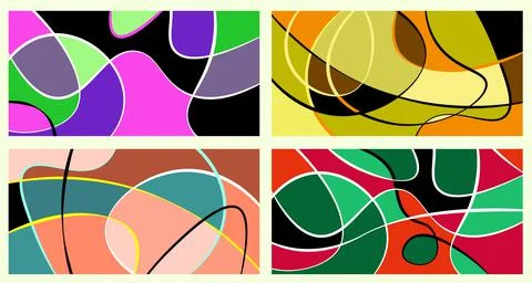 Abstract vivid neurography. A set of 4 templates. The stripes divide the plan イラスト素材