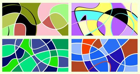Abstract vivid neurography. A set of 4 templates. The stripes divide the plan イラスト素材
