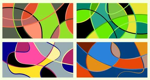 Abstract vivid neurography. A set of 4 templates. The stripes divide the plan 库存插图