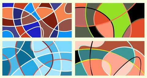 Abstract vivid neurography. A set of 4 templates. The stripes divide the plan 스톡 일러스트