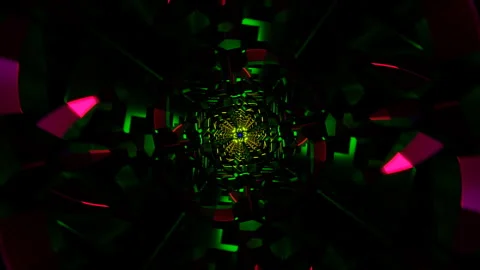 Abstract VJ Loop With Rotating Neon Geometry And Light Vibrations Stock Footage 327443823