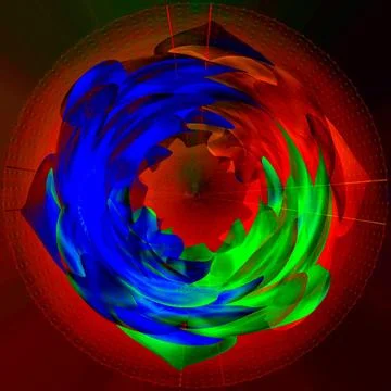 Abstract volumetric background with a spectacular combination of red, blue,.. Stock Illustration