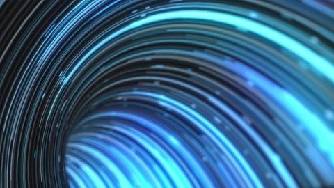 Abstract vortex of glowing blue lines swirling into a tunnel, representing .. Illustrazione stock