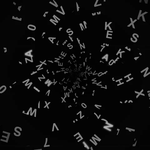 Abstract vortex of glowing letters and numbers on black background Stock Footage 346281194