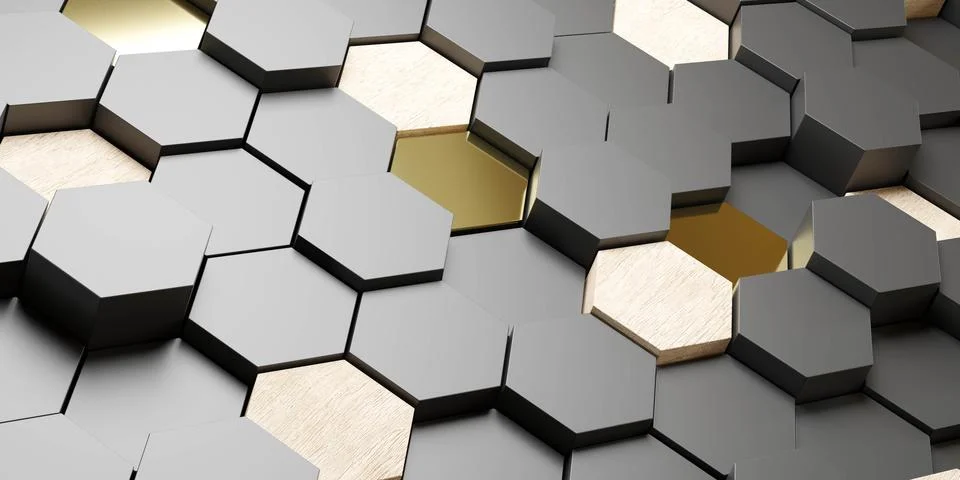 An abstract wall made of hexagonal shapes 3d render illustration Stock Illustration