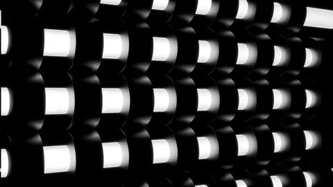 Abstract wall with moving elements along lighted tubes. Design. Industrial Stock Illustration