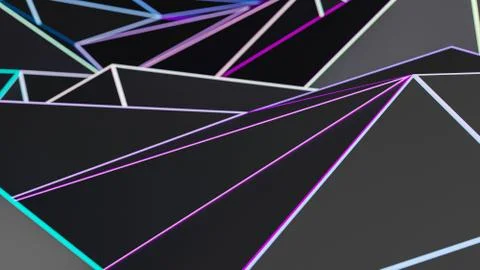 Abstract wallpaper, modern dark surface triangles with neon glowing magenta and Stock Illustration