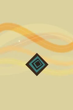 Abstract warm yellow background with flowing orange wave lines and a teal s.. Illustrazione stock