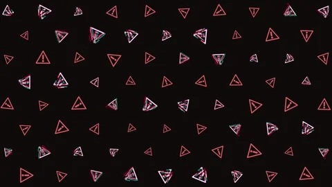 Abstract Warning Triangle Sign Pattern with Glitch on Black Background Stock Footage 334084501