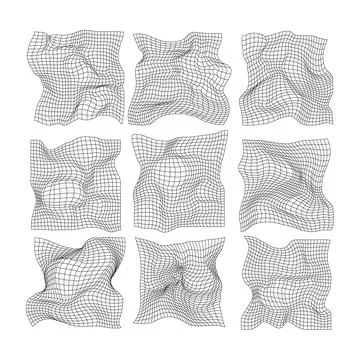 Abstract warped mesh grid distortion pattern collection Illustration