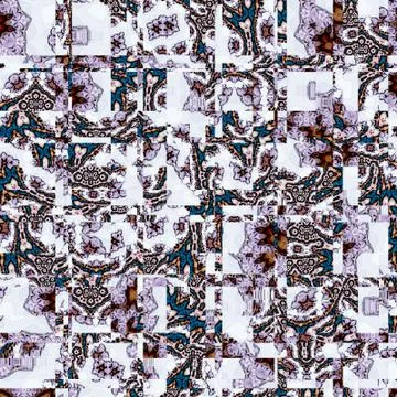 An abstract warped texture background pattern of squares, circles and tiles i Illustrazione stock