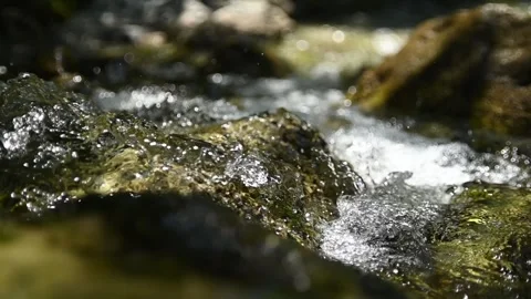 Abstract water from a mountain stream in summer sunglight (slow motion) 스톡 동영상 260836236