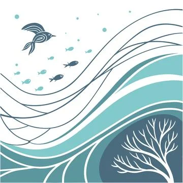 Abstract Water Patterns: Gentle Waves, Splashes, and Soft Textures Stock Illustration