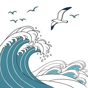 Abstract Water Patterns with Waves and Splashes Stock Illustration