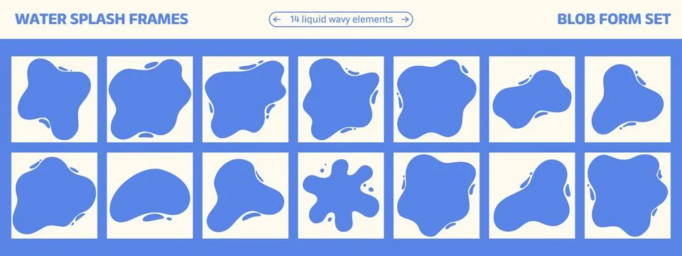Abstract water splash frames with rounded blobs. Milk organic forms. Liquid b Stockillustratie