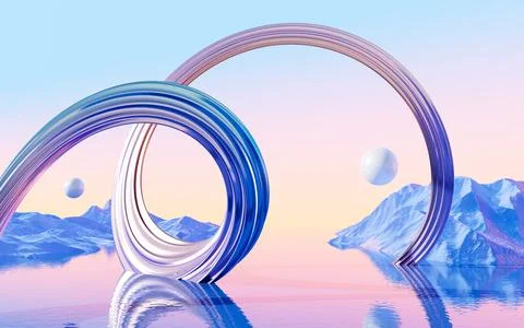 Abstract water surface and geometry curve background, 3d rendering. Stock Illustration