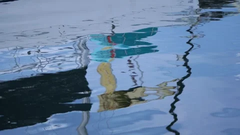 Abstract water surface reflecting colorful boat masts Stock Footage 340920801