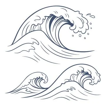 Abstract Water Textures with Waves and Splashes Minimal Vector Stock Illustration
