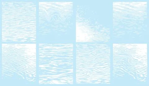 Abstract Water Wave Patterns Set in Light Blue and White for Graphic Design and Stock Illustration