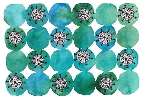Abstract watercolor background with covid elements. Spots watercolor covid Illustrazione stock