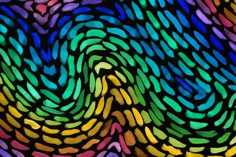 Abstract watercolor background. Dashed rainbow line texture on the dark backdrop Illustrazione stock
