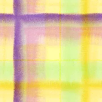 Abstract watercolor checkered seamless pattern with color blurred stripes Stock Illustration