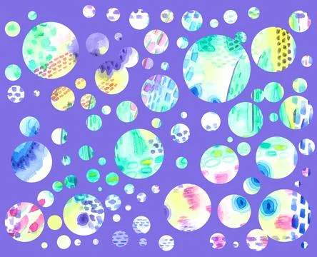 Abstract watercolor circles isolated pattern on purple background. イラスト素材
