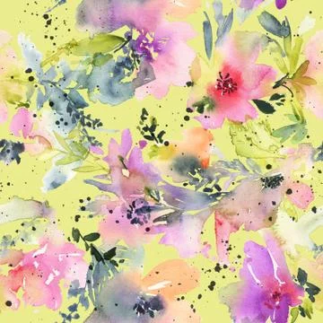 Abstract watercolor flowers. Seamless pattern. Stock Illustration