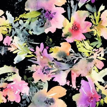 Abstract watercolor flowers. Seamless pattern. Stock Illustration