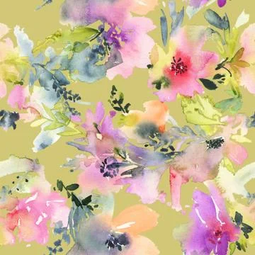Abstract watercolor flowers. Seamless pattern. Stock Illustration