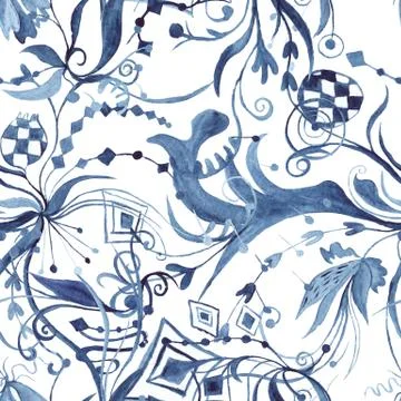Abstract Watercolor Indigo Pattern Stock Illustration