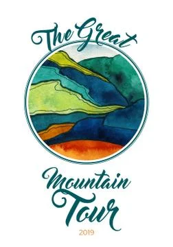 Abstract watercolor mountain vector landscape. Watercolor mountaineering Stock Illustration