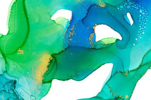 Abstract watercolor ocean style gradient pattern with gold glitter and sea foam Illustrazione stock