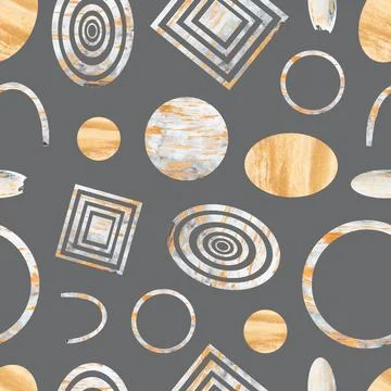 Abstract watercolor seamless pattern with hand painted geometric shapes. Tr.. Stock Illustration