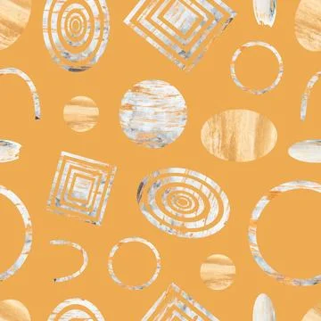 Abstract watercolor seamless pattern with hand painted geometric shapes. Tr.. Stock Illustration