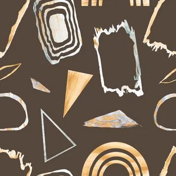 Abstract watercolor seamless pattern with hand painted geometric shapes. Tr.. Stock Illustration