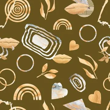 Abstract watercolor seamless pattern with hand painted geometric shapes. Stock Illustration