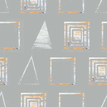 Abstract watercolor seamless pattern with hand painted geometric shapes. Stock Illustration