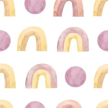 Abstract watercolor seamless pattern with hand painted rainbows and bubles... Stock Illustration