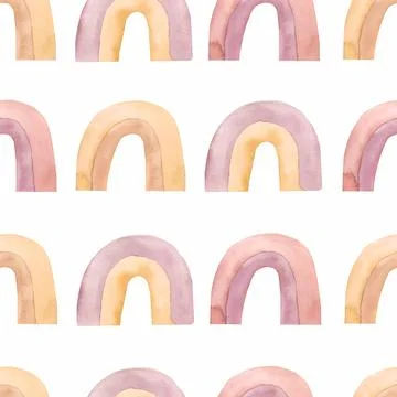 Abstract watercolor seamless pattern with hand painted rainbows . Nursery a.. Illustrazione stock