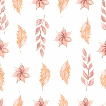 Abstract watercolor seamless pattern with hand painted floral in neutral ge.. Stock Illustration