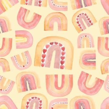 Abstract watercolor seamless pattern with hand painted rainbows . Nursery a.. Stock Illustration