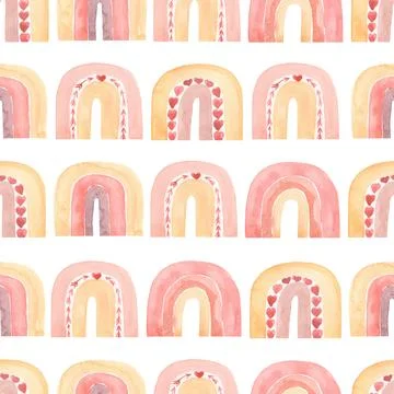 Abstract watercolor seamless pattern with hand painted rainbows . Nursery a.. Stock Illustration