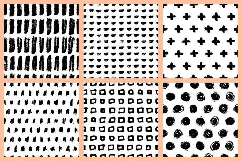 Abstract watercolor vector seamless pattern. Cross, polka dot, square, blot.. Stock Illustration