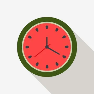Abstract Watermelon Clock With Long Shadow. Summer Time Concept Stock Illustration