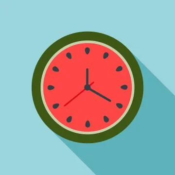 Abstract Watermelon Clock With Long Shadow. Summer Time Concept Stock Illustration
