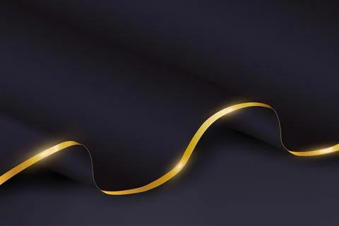 Abstract wave background. Black wavy smooth paper with golden border lies on Stock Illustration