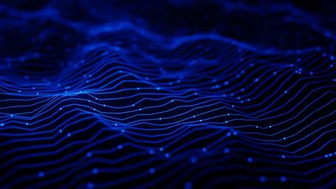 Abstract Wave Background. Digital Blue Background With Dot And Line Waves. Fu Stock Illustration