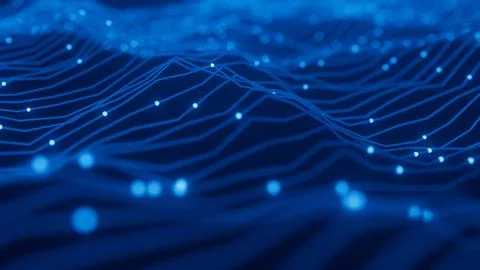 Abstract Wave Background. Digital Blue Background With Dot And Line Waves. Fu Stock Illustration