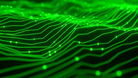 Abstract Wave Background. Digital Green Background With Dot And Line Waves. F Stock Illustration